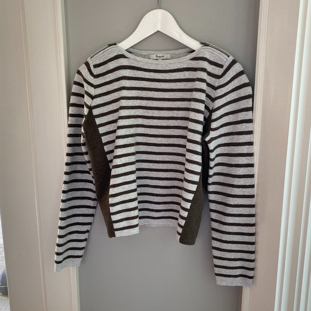 Madewell Shoulder Zip Striped Sweater
